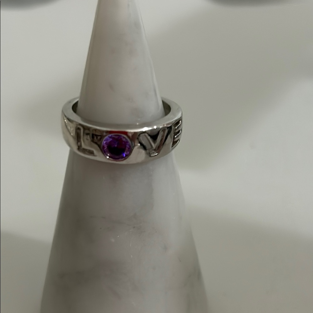 Silver Love Ring with Purple Gemstone